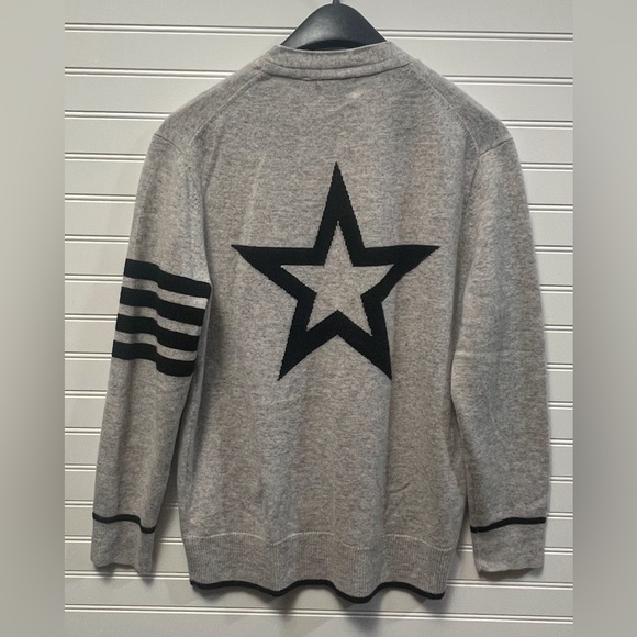27 Miles Malibu Sweaters - 27 Miles 100% Cashmere Gray Sweater Cardigan Black Star Collegiate Preppy Small